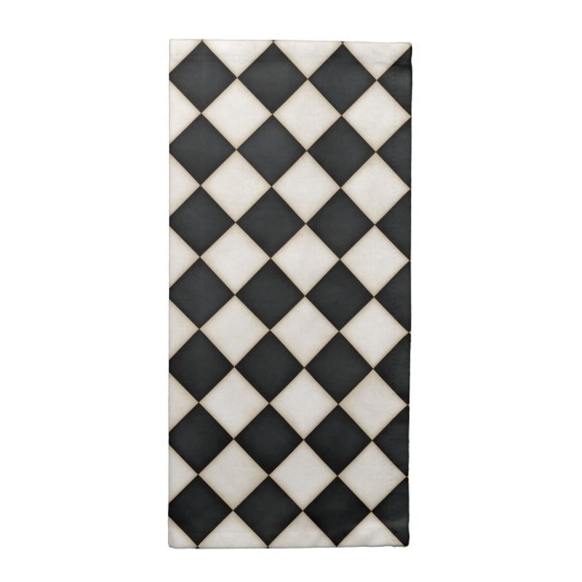 Black & Antique White Diamonds Cloth Napkin (Half Fold)