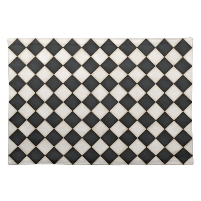 Black & Antique White Diamonds Cloth Placemat (Front)