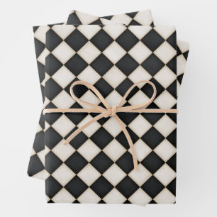 Black & Antique White Diamonds Wrapping Paper Sheets
