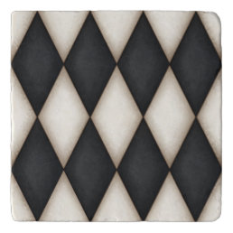 Black &amp; Antique White Harlequin Checkered Pattern Trivet