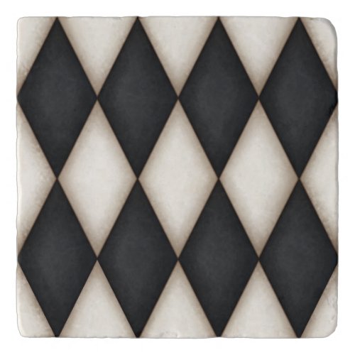 Black  Antique White Harlequin Checkered Pattern Trivet