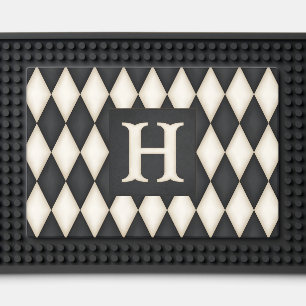 Black & Antique White Harlequin H Buffalo Font Bar Mat