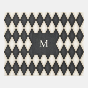Black & Antique White Harlequin Monogrammed 10x8 Outdoor Rug