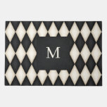 Black &amp; Antique White Harlequin Monogrammed Doormat