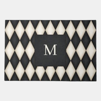 Black & Antique White Harlequin Monogrammed Doormat