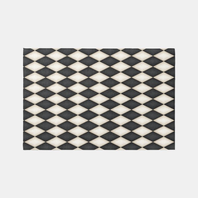 Black & Antique White Harlequin Outdoor Rug (Front)