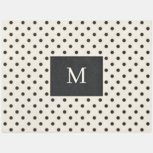 Black & Antique White Polka Dots Monogrammed 12x9 Outdoor Rug