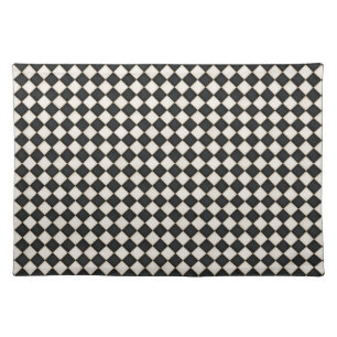 Black & Antique White Small Diamonds Cloth Placemat
