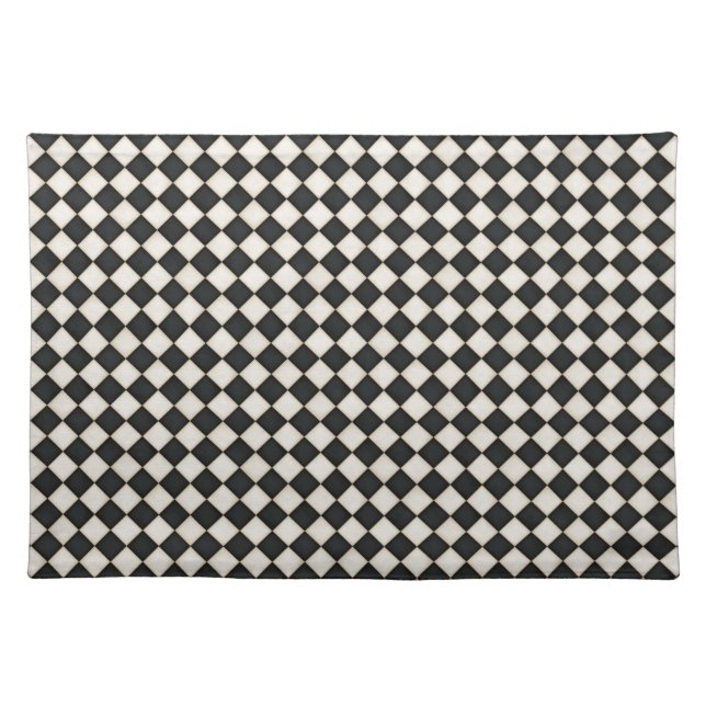 Black & Antique White Small Diamonds Cloth Placemat (Front)