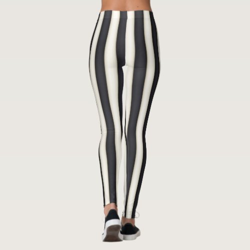 Black  Antique White Vertical Stripes Funny Leggings