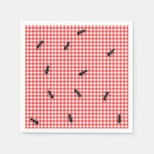 Black Ants on White and Red Gingham Napkins