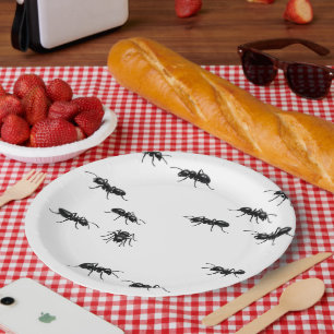 Black Ants on White Paper Plates