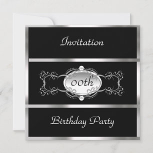 Black Any Birthday Invitation Black and Silver