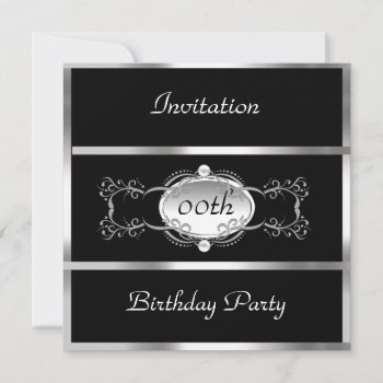 Black Any Birthday Invitation Black And Silver by invitesnow at Zazzle