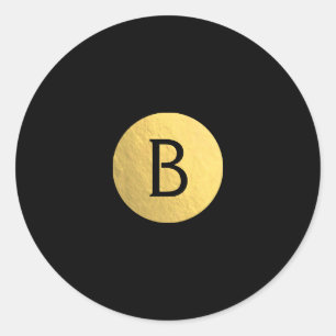 Black (any color) Gold Foil Modern Monogram Chic Classic Round Sticker