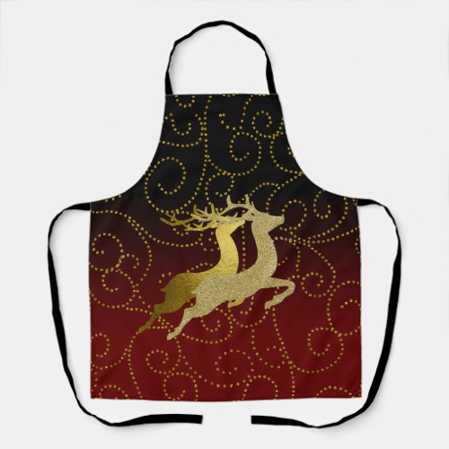 Black Any Color Ombre Reindeer Gold Apron
