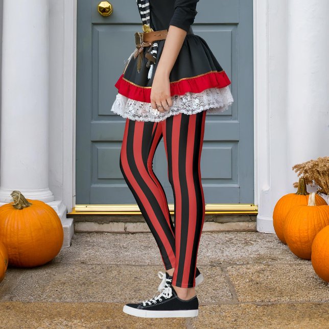Black & Any Color Vertical Stripe Pirate Halloween Leggings (Creator Uploaded)