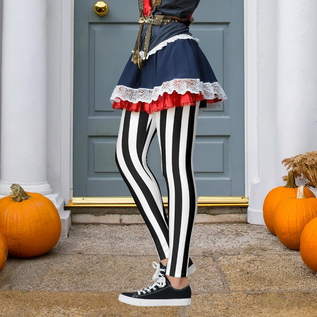 Black & Any Color Vertical Stripe Pirate Halloween Leggings (Creator Uploaded)