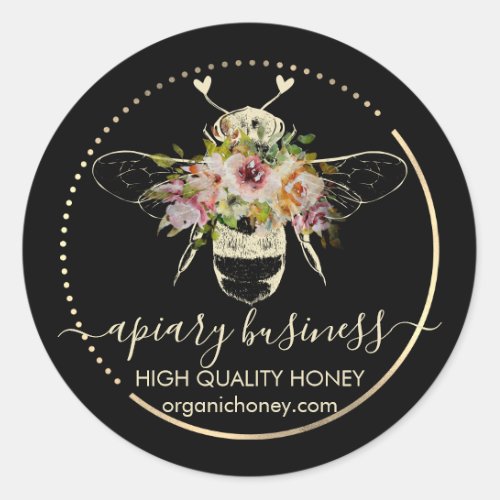 Black Apiary Honey Bee Hearts Classic Round Sticker