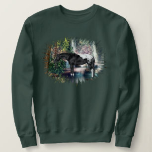 Black Appaloosa Horse Waterfall Background Sweatshirt