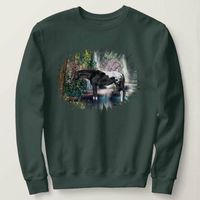 Black Appaloosa Horse Waterfall Background Sweatshirt (Design Front)