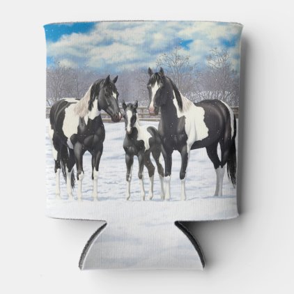 Black Appaloosa Horses In Snow Can Cooler
