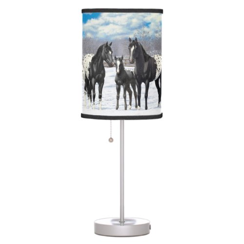 Black Appaloosa Horses In Snow Table Lamp