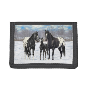 Black Appaloosa Horses In Snow Tri-fold Wallet