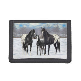 Black Appaloosa Horses In Snow Tri-fold Wallet
