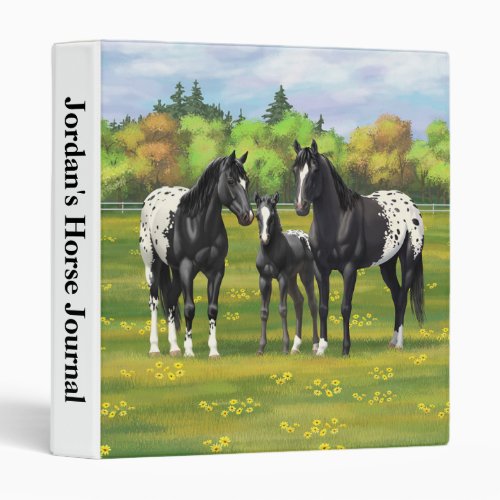 Black Appaloosa Horses In Summer Pasture 3 Ring Binder