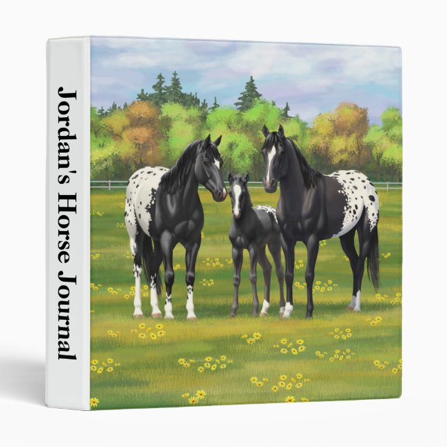 Black Appaloosa Horses In Summer Pasture 3 Ring Binder (Front/Spine)