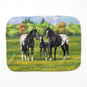 Black Appaloosa Horses In Summer Pasture Baby Burp Cloth