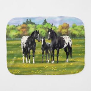 Black Appaloosa Horses In Summer Pasture Baby Burp Cloth