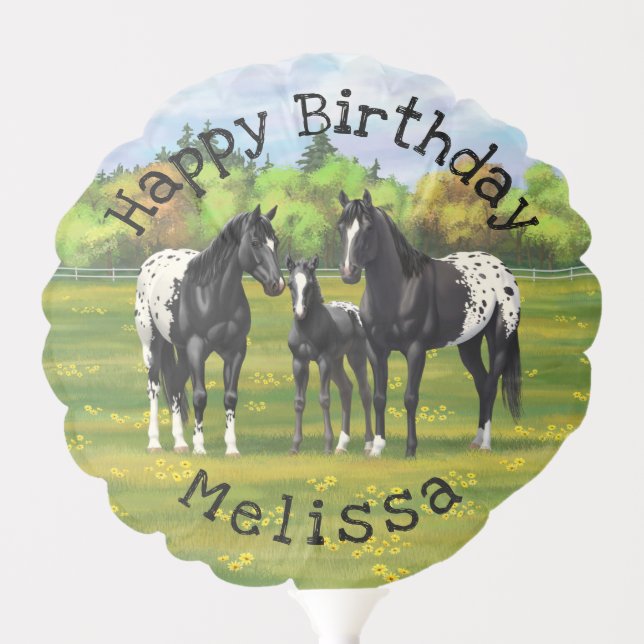 Black Appaloosa Horses In Summer Pasture Balloon (Front)