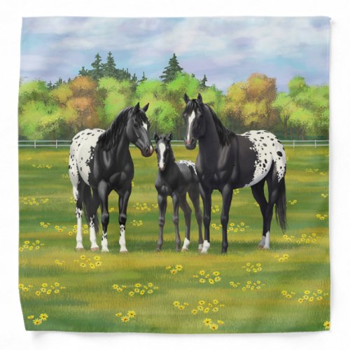 Black Appaloosa Horses In Summer Pasture Bandana