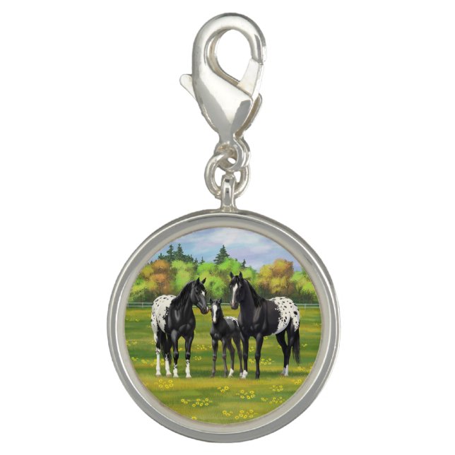 Black Appaloosa Horses In Summer Pasture Charm (Front)