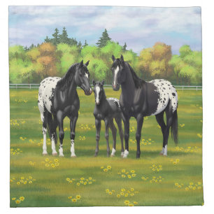 Black Appaloosa Horses In Summer Pasture Cloth Napkin