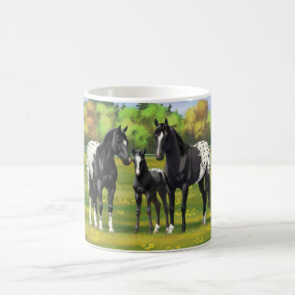 Black Appaloosa Horses In Summer Pasture Coffee Mug