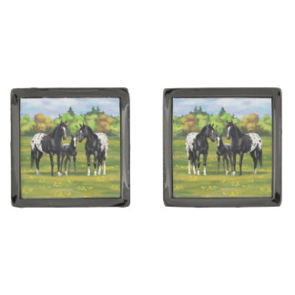 Black Appaloosa Horses In Summer Pasture Cufflinks