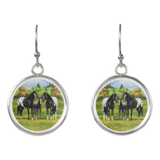 Black Appaloosa Horses In Summer Pasture Earrings