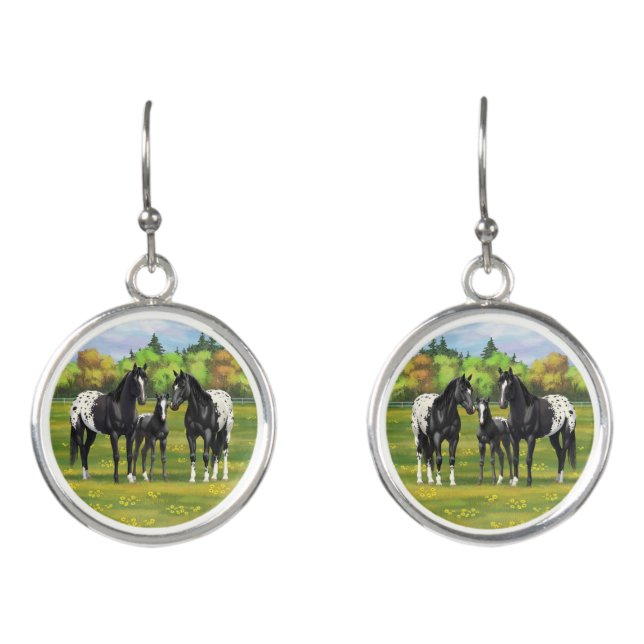 Black Appaloosa Horses In Summer Pasture Earrings (Front)