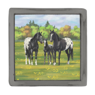 Black Appaloosa Horses In Summer Pasture Gunmetal Finish Lapel Pin