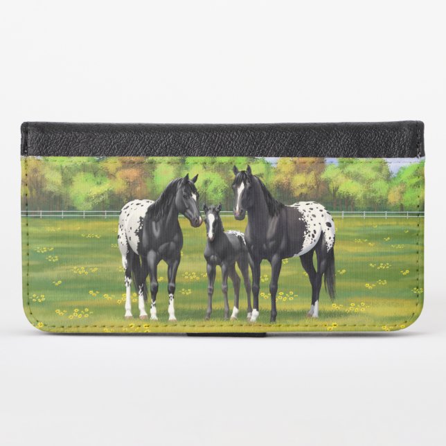 Black Appaloosa Horses In Summer Pasture iPhone Wallet Case (Front (Horizontal))