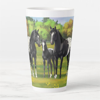 Black Appaloosa Horses In Summer Pasture Latte Mug