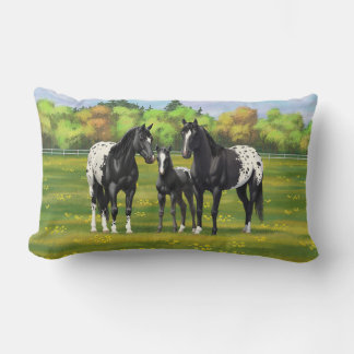 Black Appaloosa Horses In Summer Pasture Lumbar Pillow