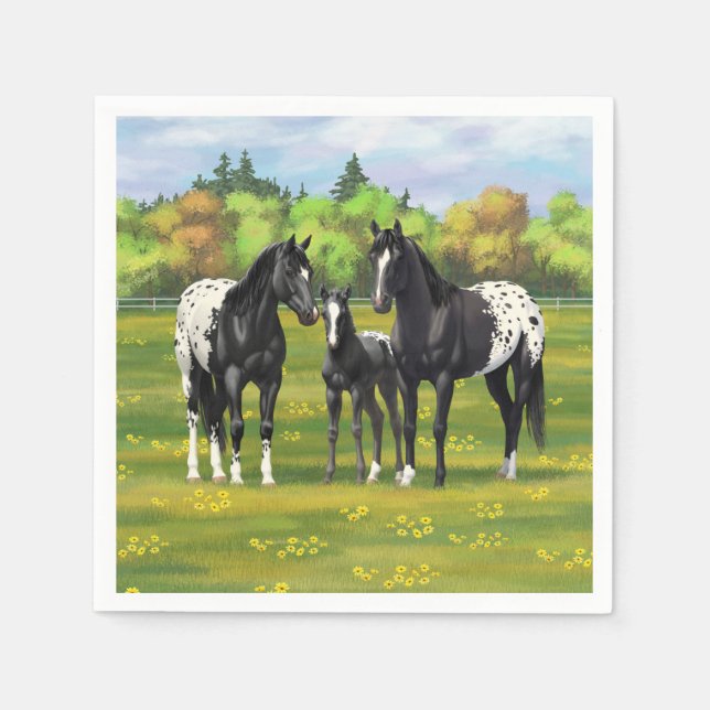 Black Appaloosa Horses In Summer Pasture Napkins (Front)