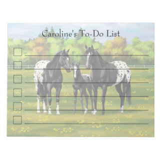 Black Appaloosa Horses In Summer Pasture Notepad