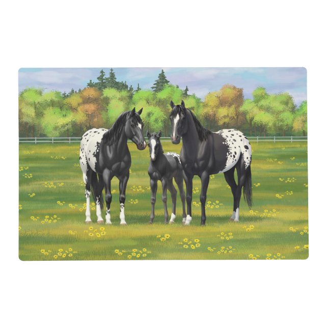 Black Appaloosa Horses In Summer Pasture Placemat (Front)
