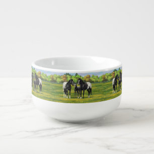 Black Appaloosa Horses In Summer Pasture Soup Mug