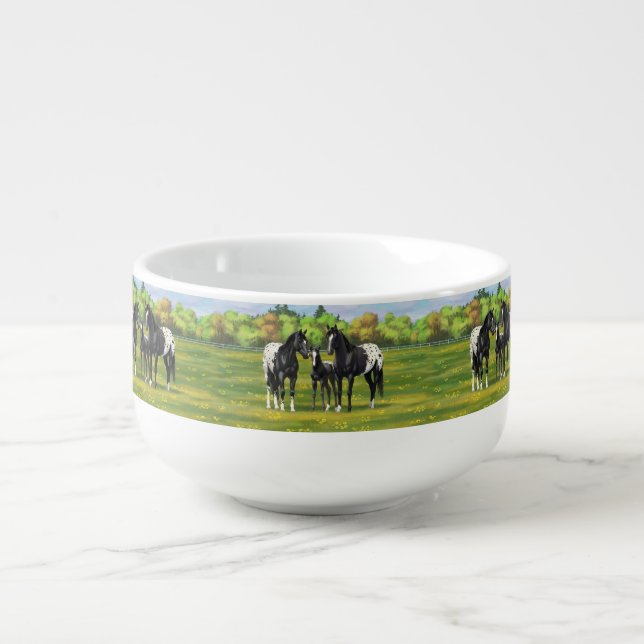 Black Appaloosa Horses In Summer Pasture Soup Mug (Front)
